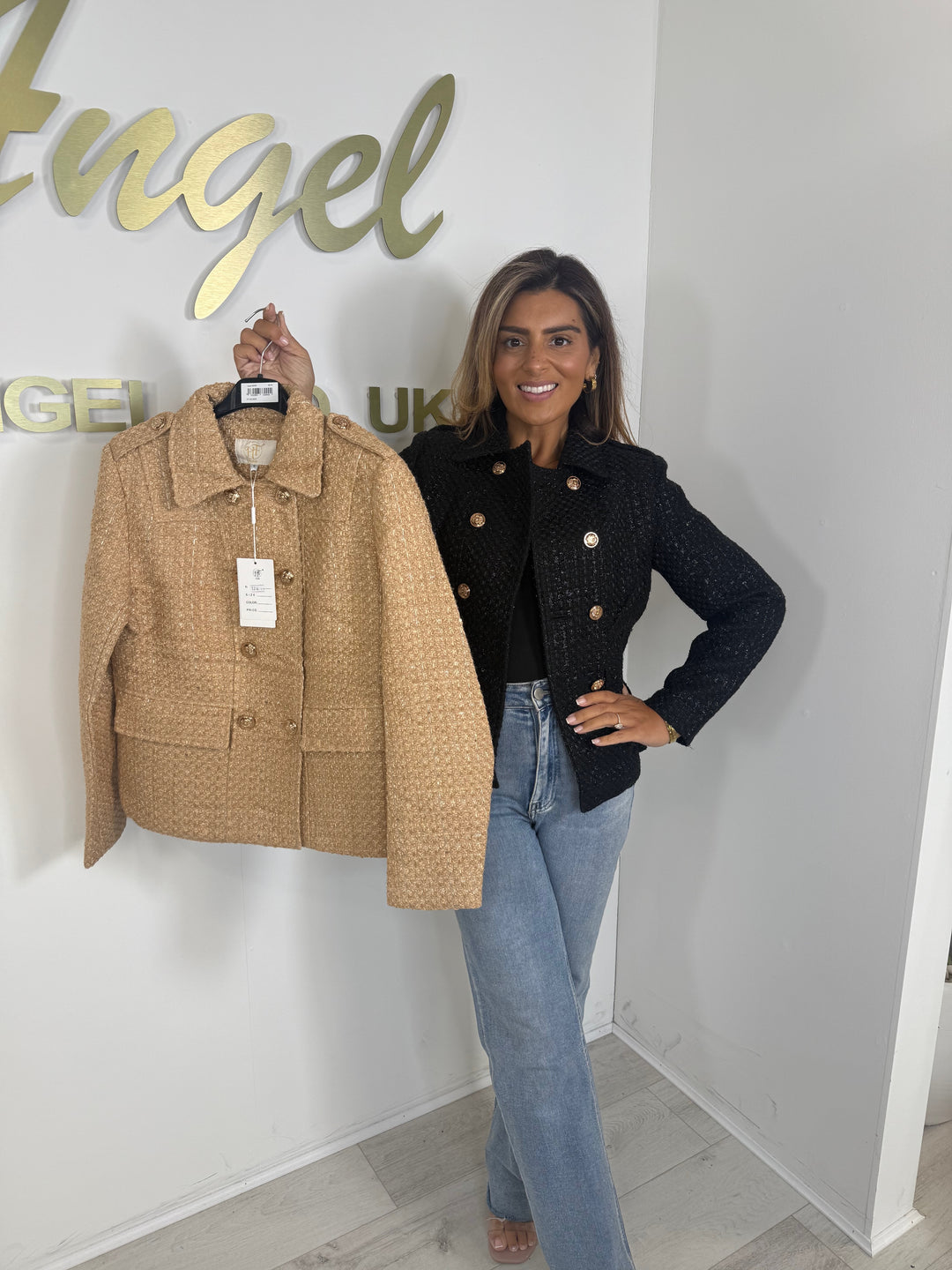 Military Gold Button Collared Shimmer Tweed Blazer (2 Colours)