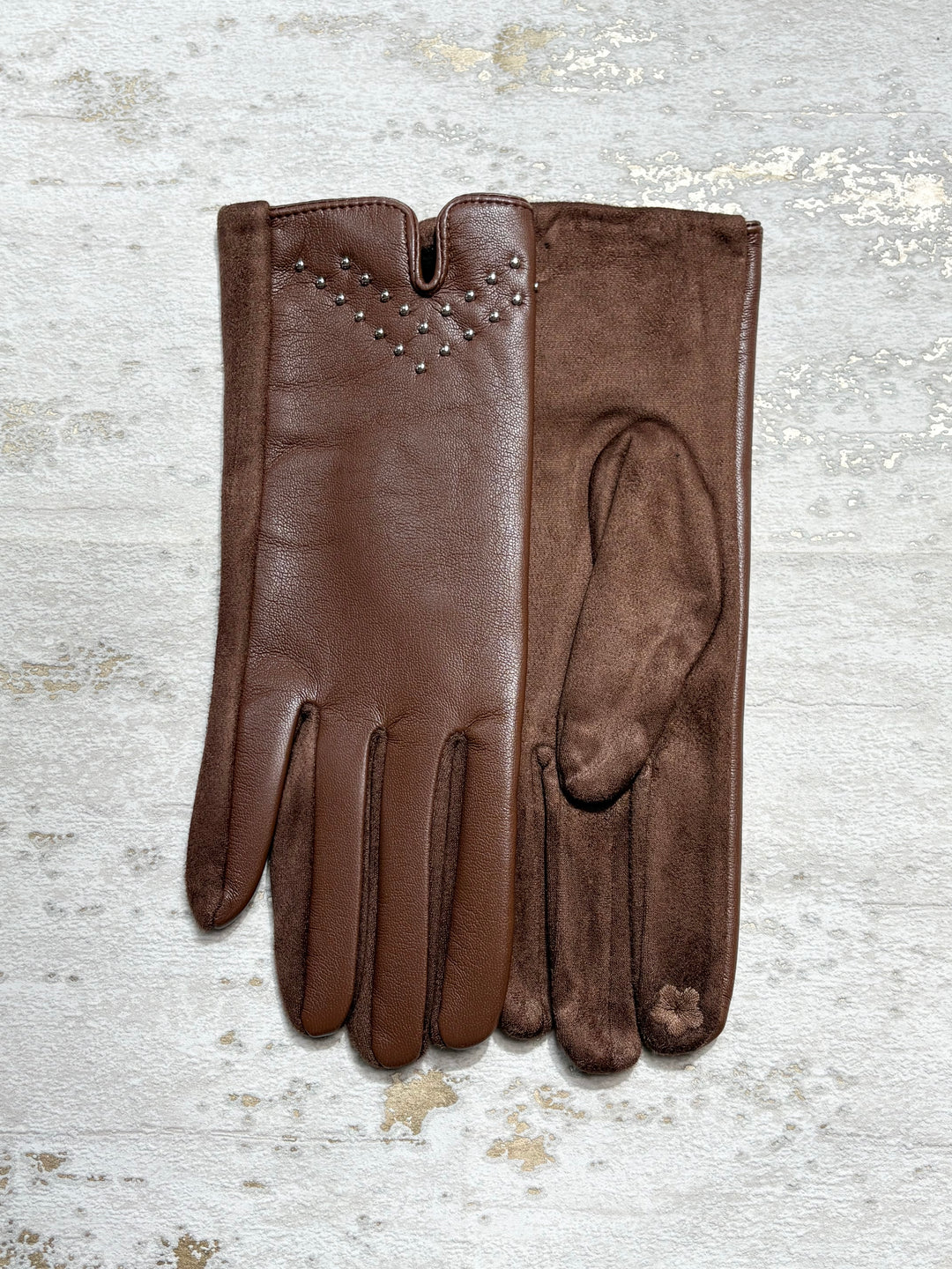 Faux Leather Glove With Studs (6 Colours)