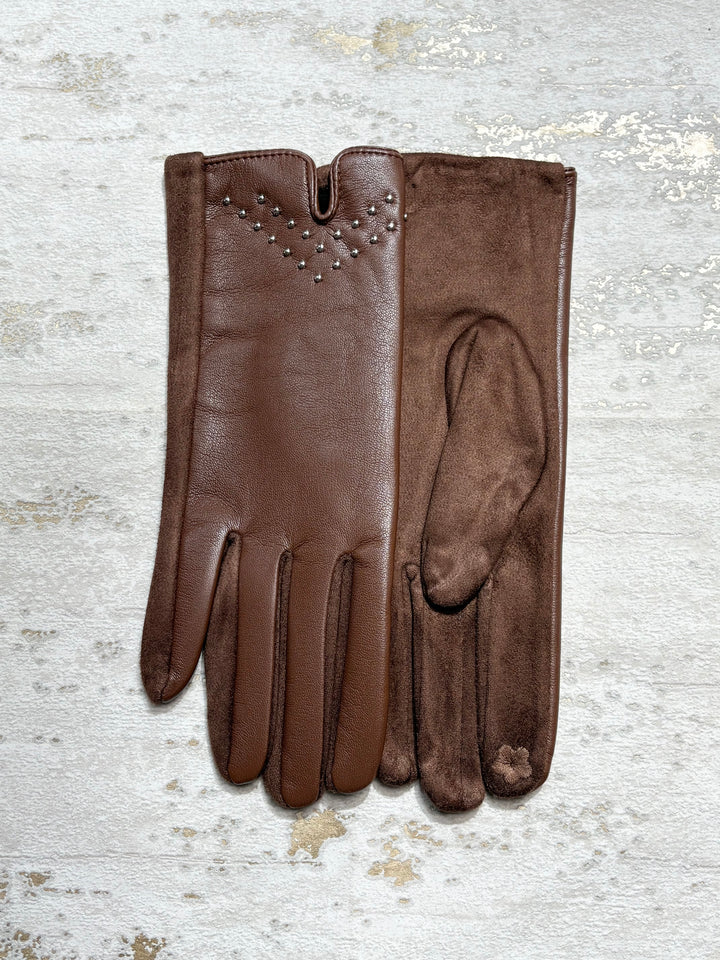 Faux Leather Glove With Studs (6 Colours)