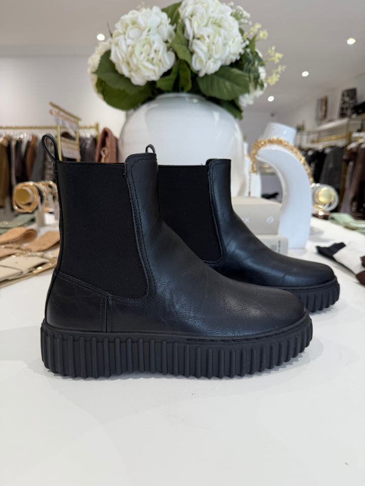 Black Faux Leather Chunky Platform Ankle Boot