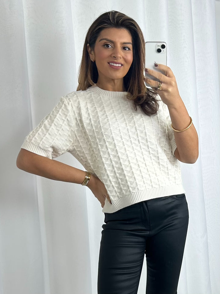 Round Neck Vine Print Short Sleeve Jumper (3 Colours)