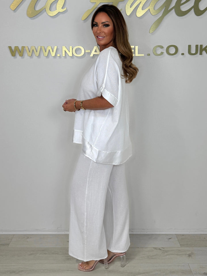 Satin Trim V-Neck Oversize Trouser Co-ord (9 Colours)