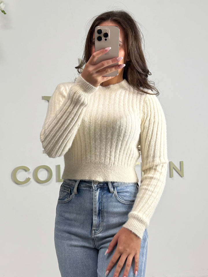 Ribbed Soft Fluffy Knit Round Neck Jumper (2 Colours)