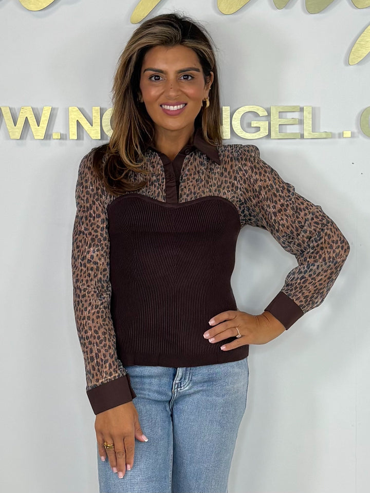 Sheer Leopard Print Long Sleeve Collared Top (2 Colours)