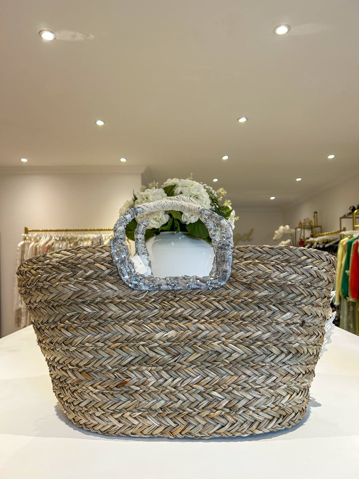 Shell Detail Shimmer Lace Woven Beach Bag (2 Colours)