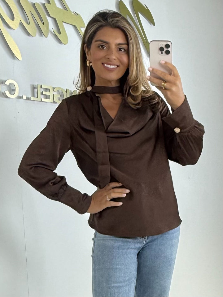 Choker Cowl Neck Silky Blouse (4 Colours)