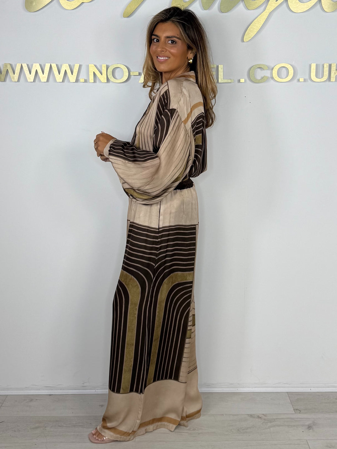 Block Stripe Print Satin Shirt & Trouser Co-Ord
