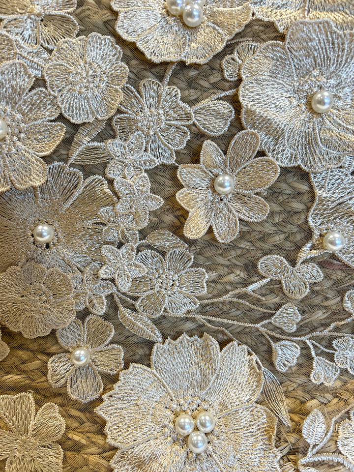 Pearl Flower Detail Mesh Woven Beach Bag (2 Colours)