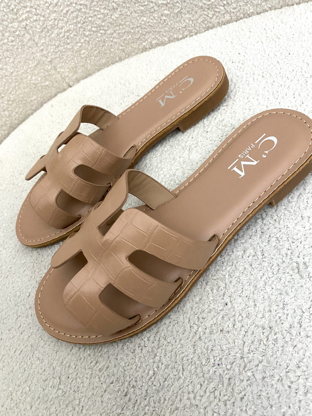 Mock Croc Leather Look Slider Sandals