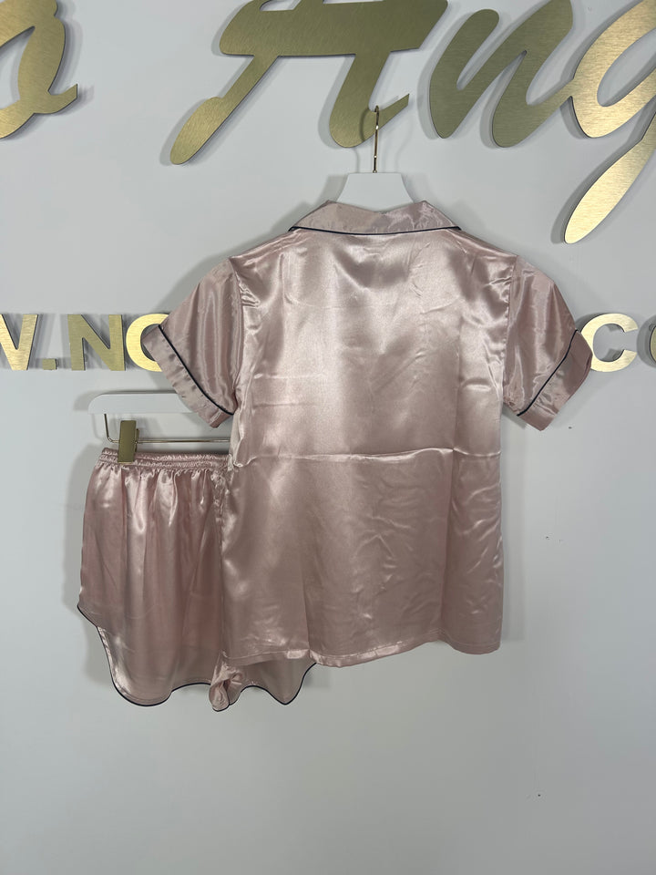 Satin Short Sleeve Pajama Set (3 Colours)