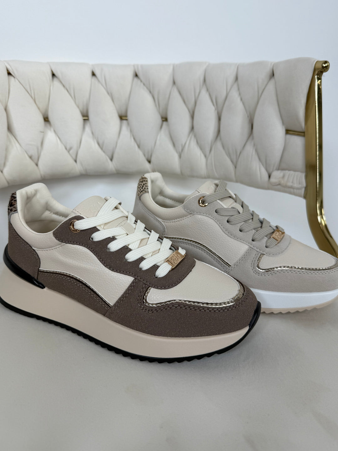 Faux Leather 2 Tone Leopard Back Trainers (2 Colours)