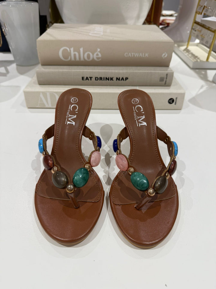 Jewelled Toe Thong Mule Kitten Heel (2 Colours)