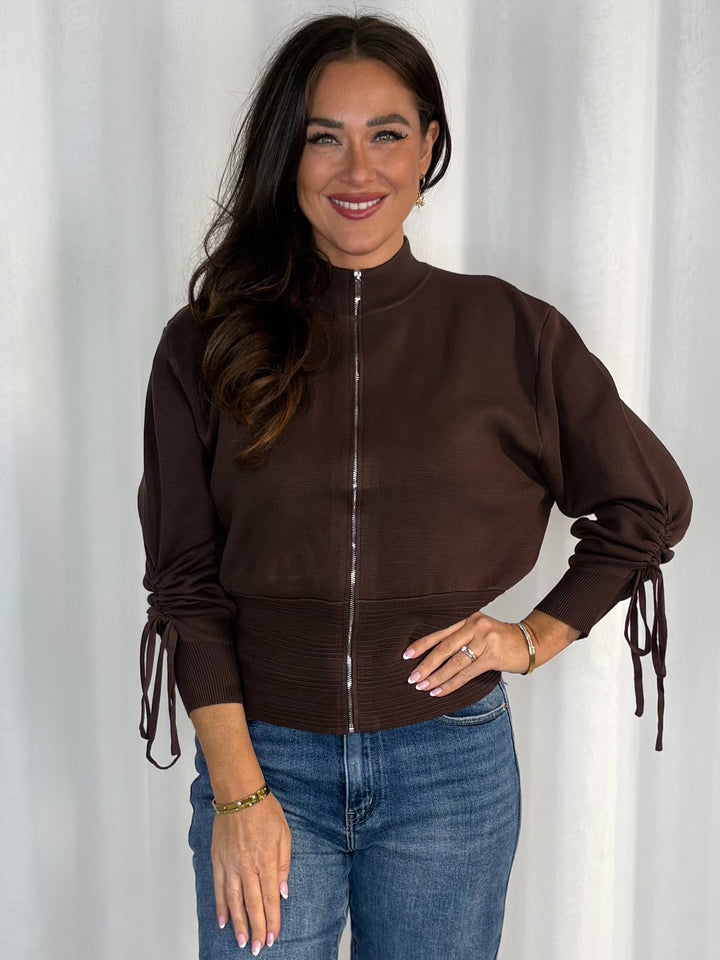 Full Zip Long Sleeve Cinched In Waist Cardigan (4 Colours)