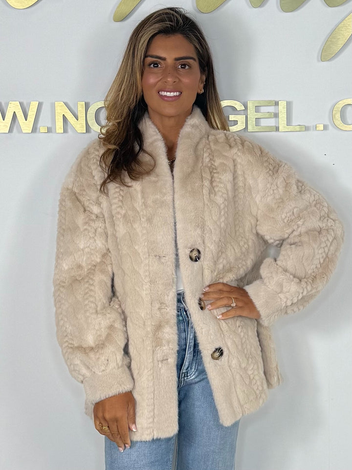 Faux Fur Cable Design Button Up Jacket (3 Colours)