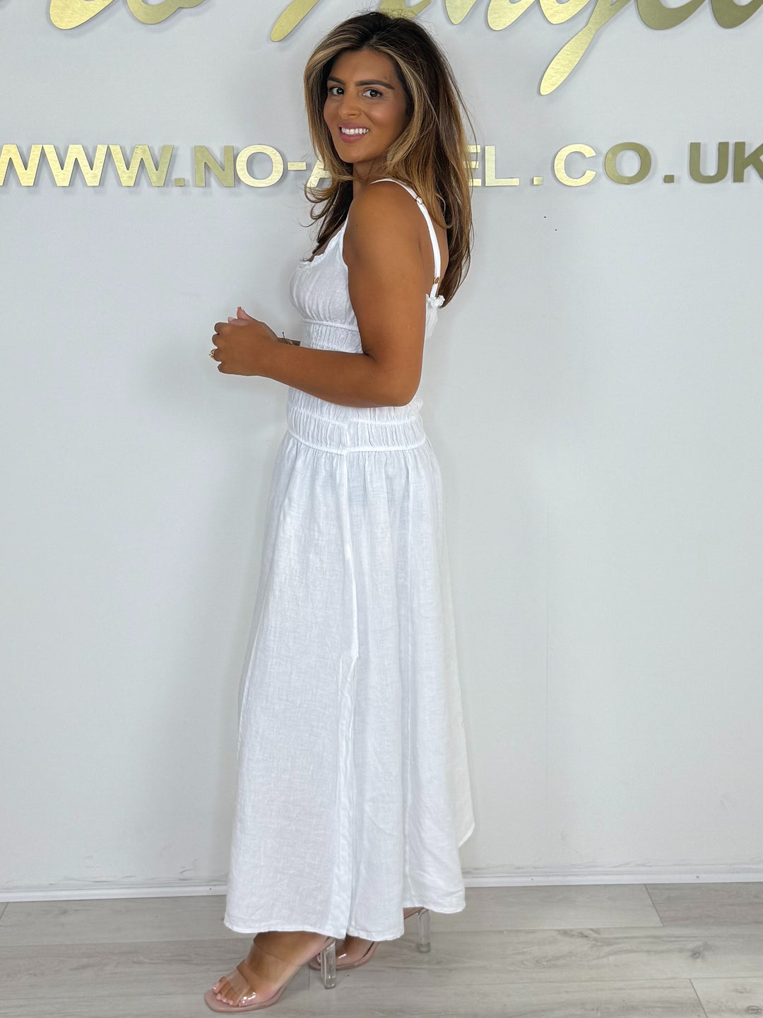 Linen Smocked Thin Strapped Side Split Maxi Dress (3 Colours)