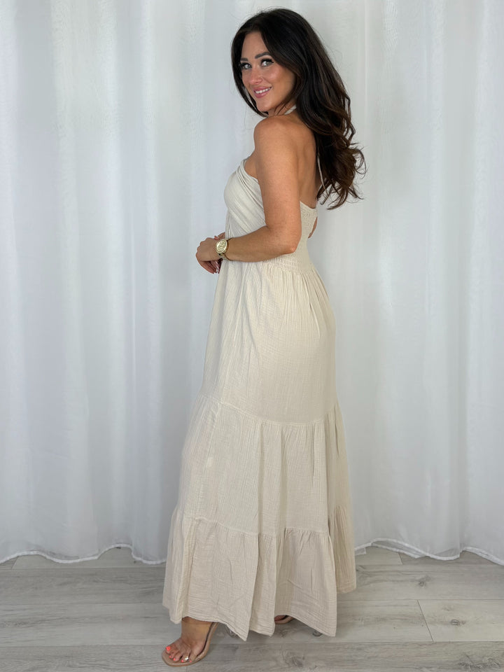 Cheesecloth Halter Neck Style Tiered Dress (9 Colours)