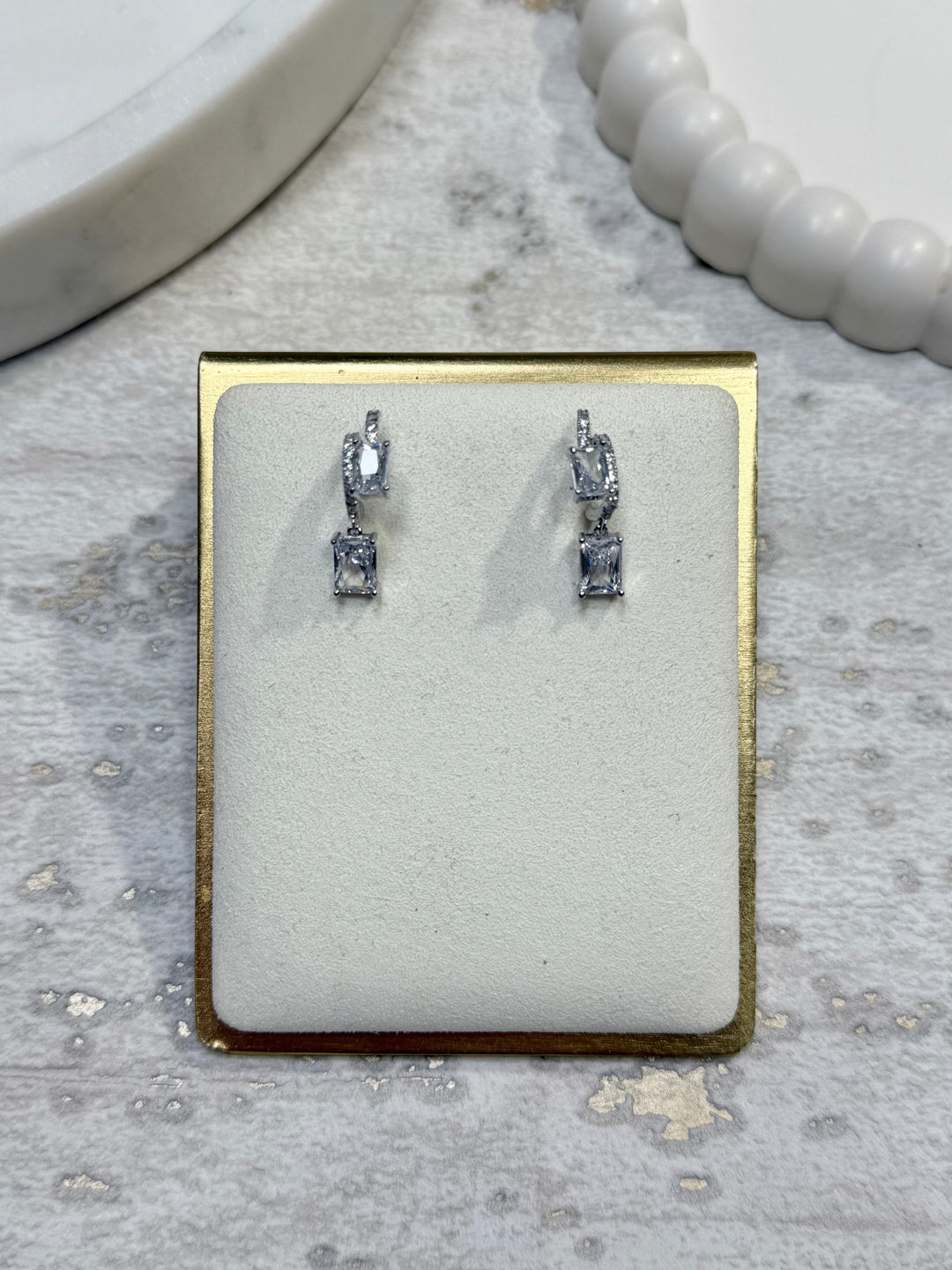Silver Rectangle Double Hoop Earring