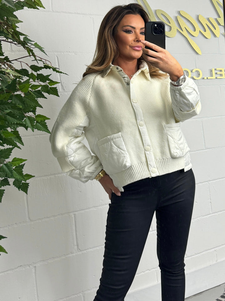 Cream Quilted Chunky Knit Cardigan