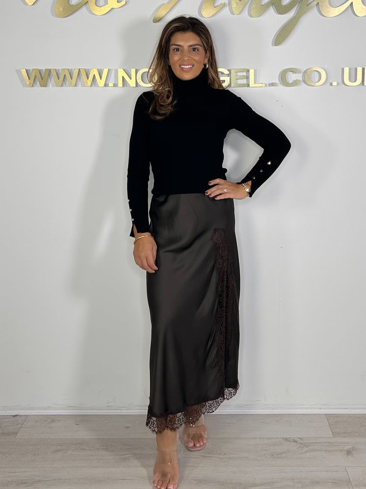 Satin lace Side Split Maxi Skirt (3 Colours)