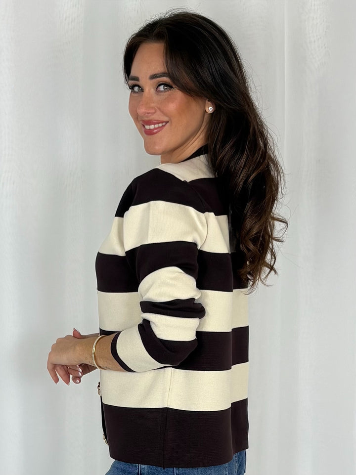 Gold Button Striped Cardigan (2 Colours)