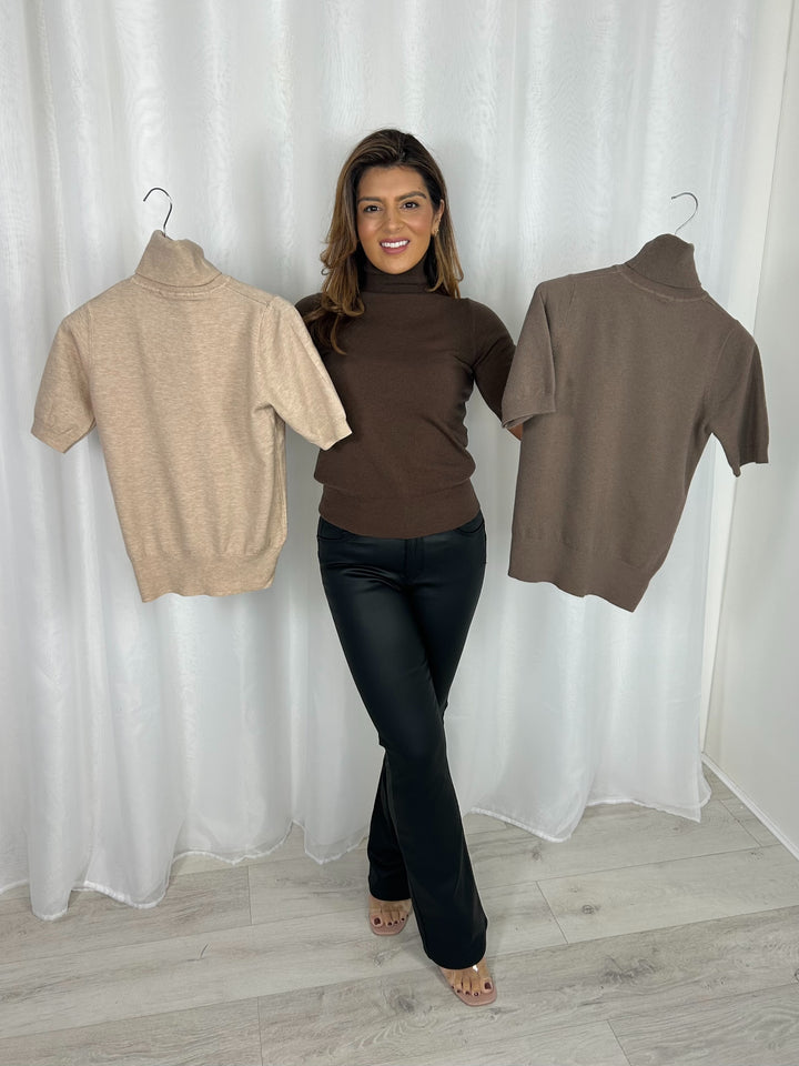 Soft Knit Turtle Neck Short Sleeve Top (3 Colours)