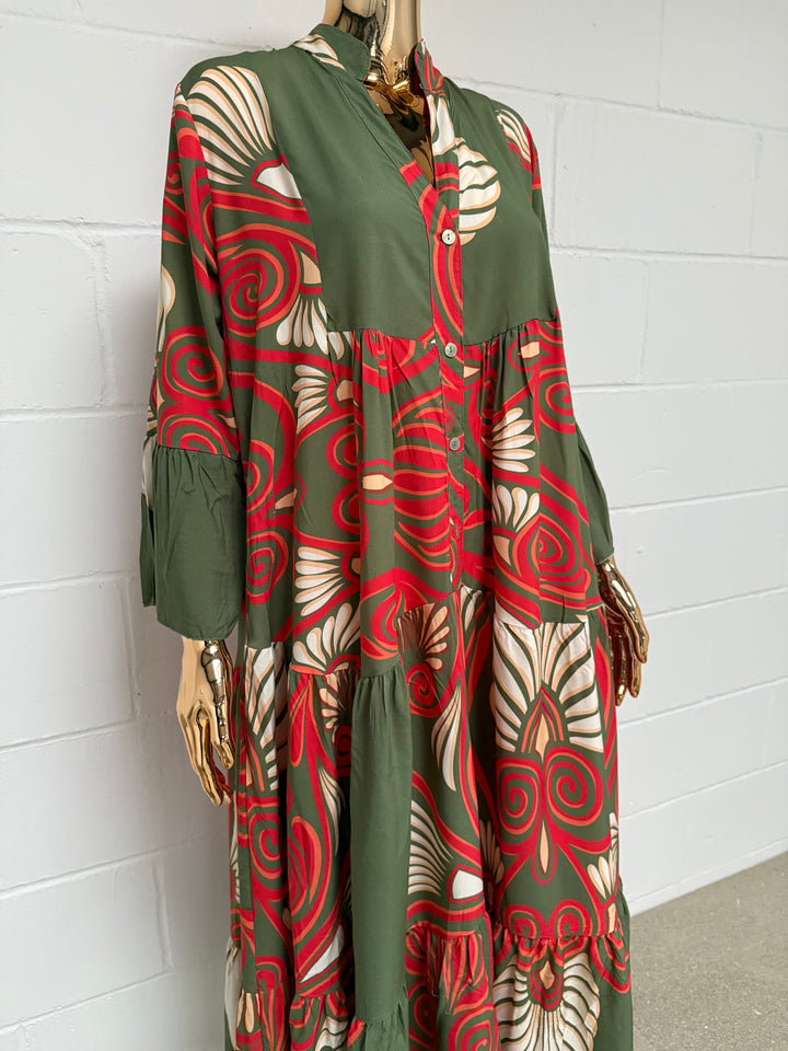 Printed Button Up Panelled Oversize Maxi Dress (2 Colours)