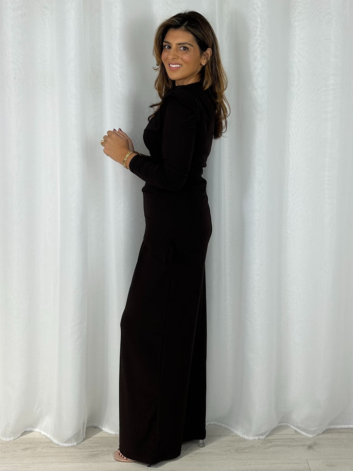 Shoulder Pad Long Sleeve Ruched Gold Hardware Trouser Co-Ord (4 Colours)