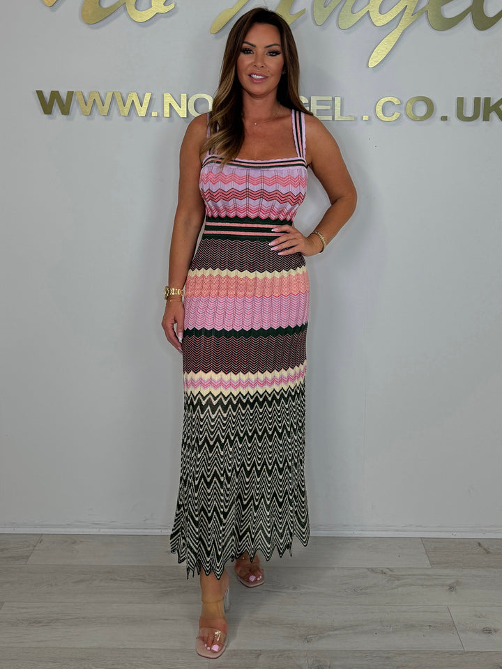 Fine Knit Multicoloured Zig Zag Midi Dress