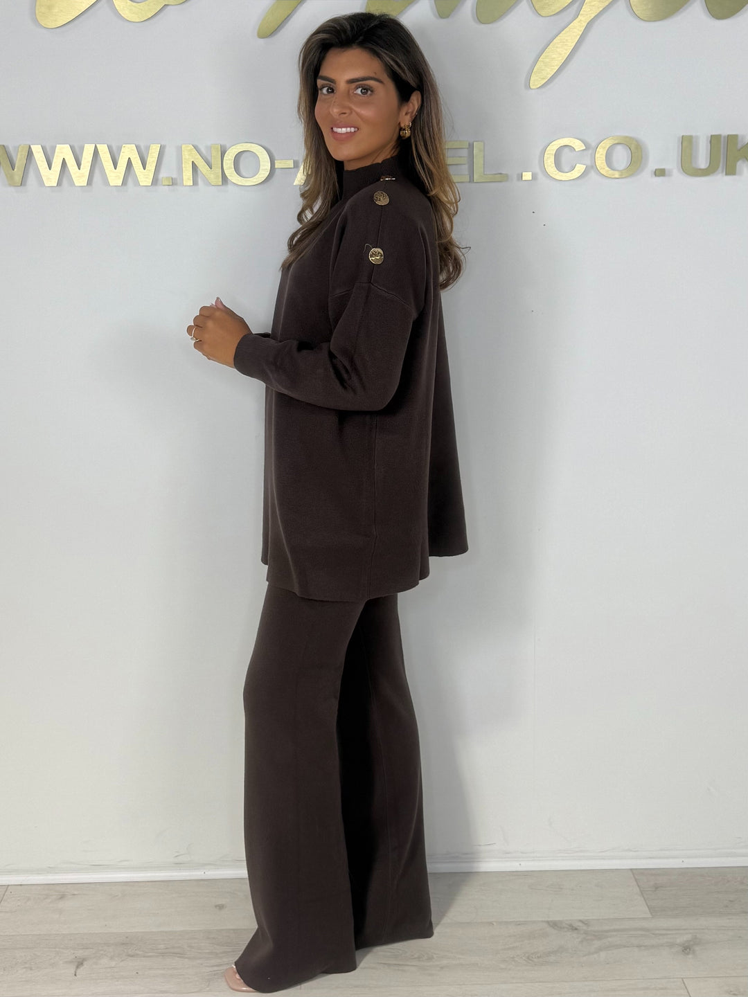 Turtle Neck Soft Knit Hammered Gold Button Trouser Co-ord (3 Colours)