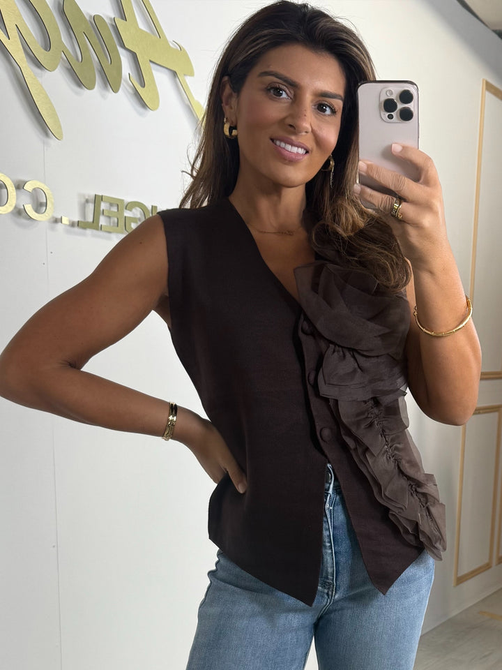 Knit Rose Ruffle Detail Waistcoat (2 Colours)