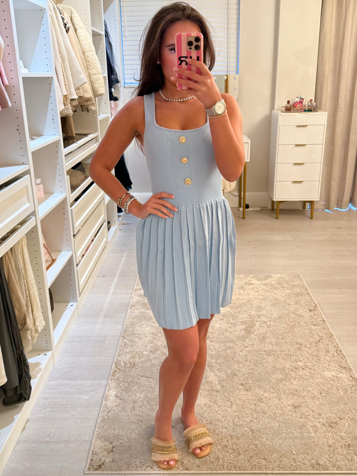 Gold Button Pleated Dress (5 Colours)