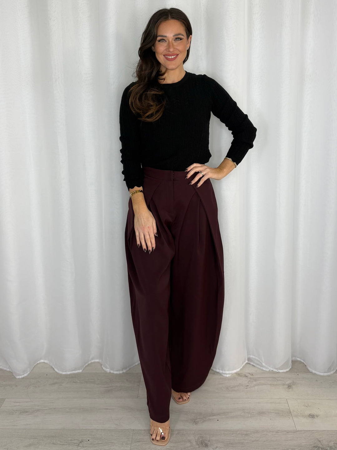 High Waisted Pleated Barrel Leg Trousers (3 Colours)