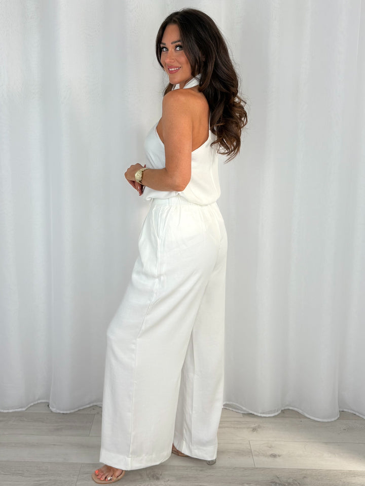 Gold Buckle Halter Neck Top And Wide Leg Trouser Co-Ord (3 Colours)