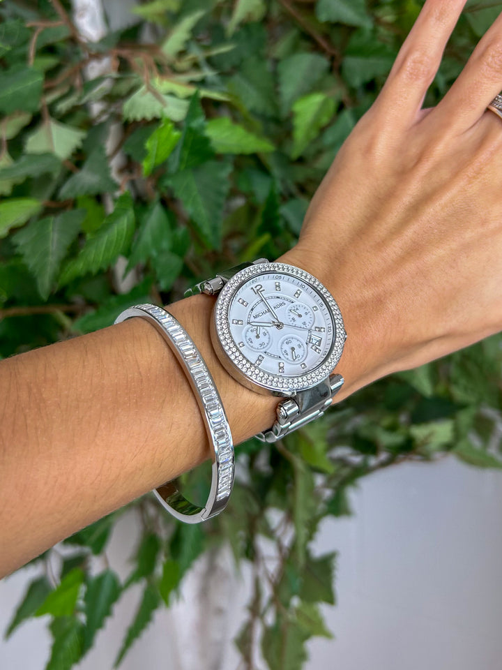 Thick Diamante Baguette Bangle (2 Colours)