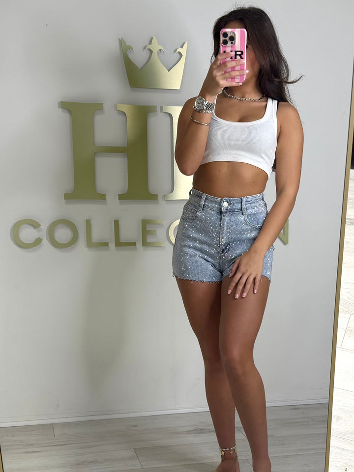 Diamante Jewelled Denim Shorts