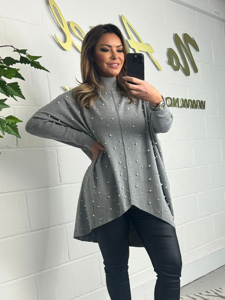 Soft Knit Dip Hem Pearl Jumper (4 Colours)