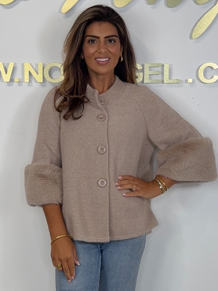 Textured Faux Fur Cuff Sleeve Cape Style Jacket (7 Colours)