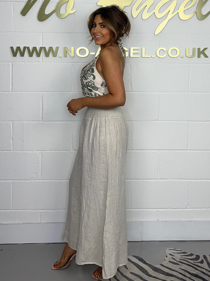 Silver Stud Halter Neck Smocked Crop Top (2 colours)