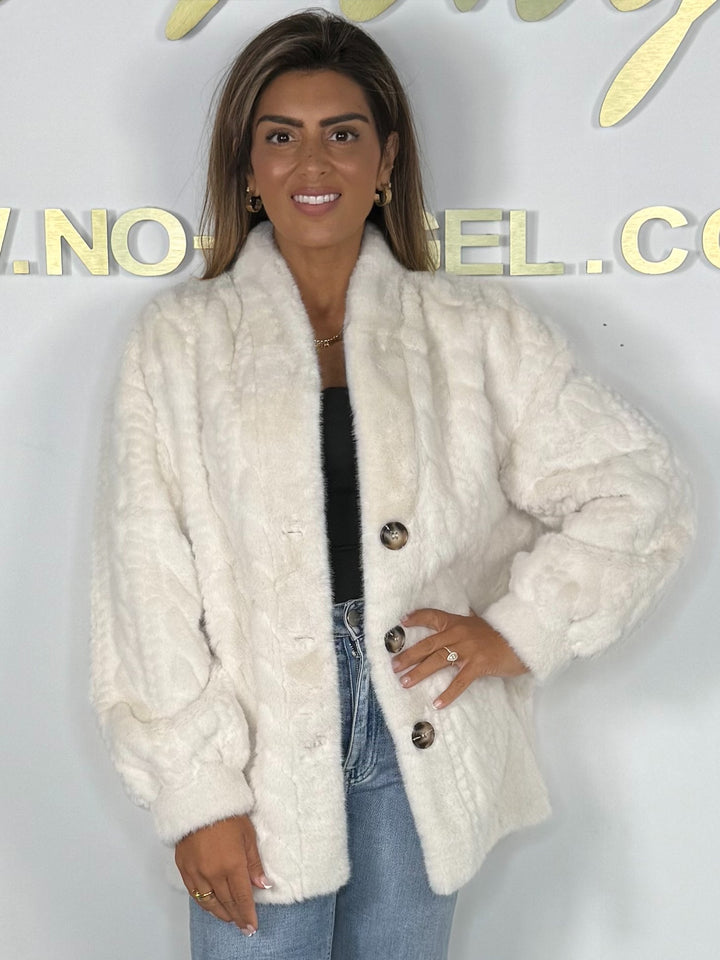 Faux Fur Cable Design Button Up Jacket (5 Colours)