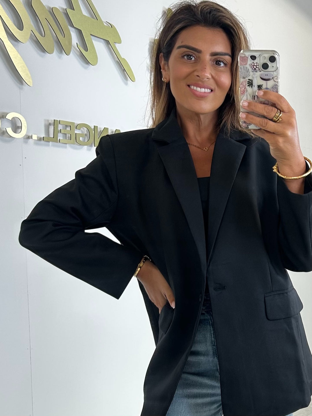Single Button Shoulder Pad Oversized Blazer (2 Colours)