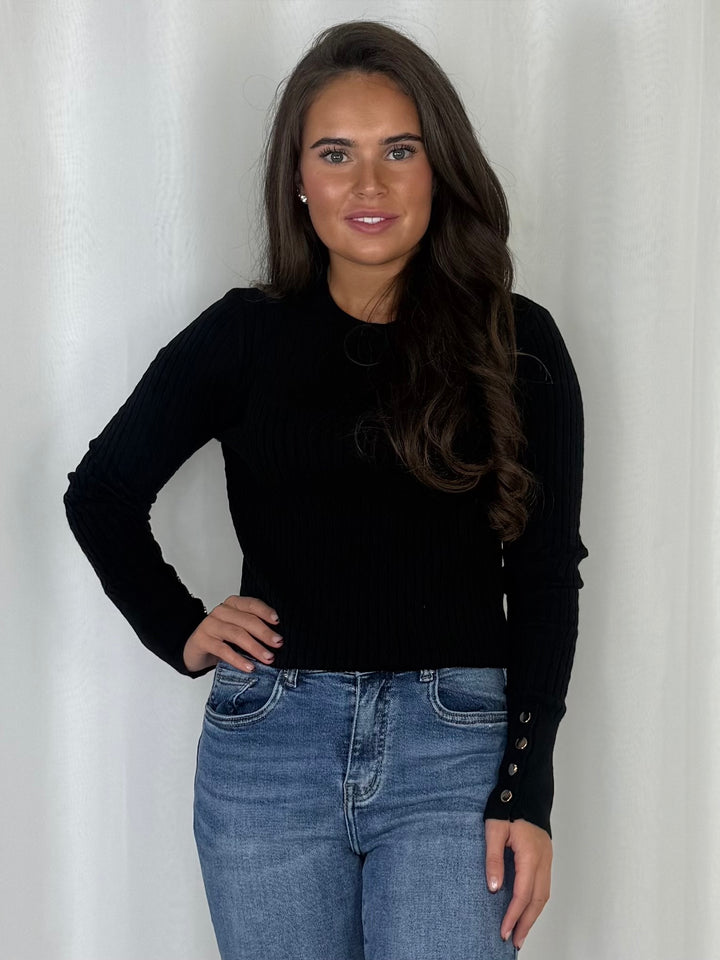 Fine Ribbed Knit Gold Button Cuff Jumper (6 Colours)