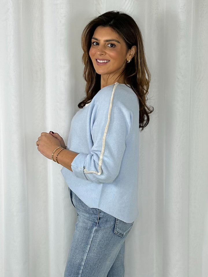 V-Neck Soft Knit White Piping Jumper (4 Colours)