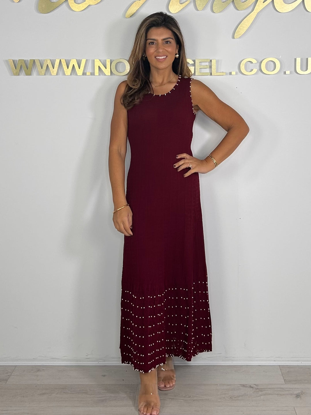 Pearl Trim Detail Sleeveless Maxi Dress (4 Colours)