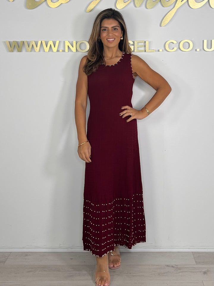 Pearl Trim Detail Sleeveless Maxi Dress (4 Colours)