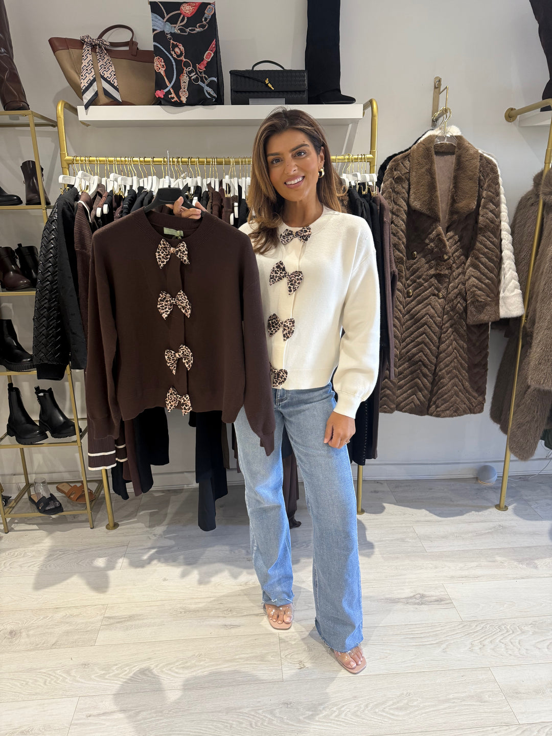 Leopard Bow Detail Round Neck Cardigan (4 Colours)