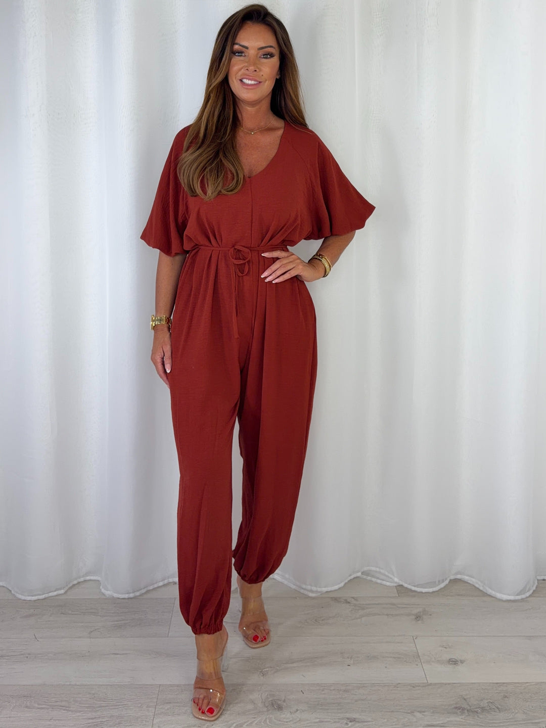 V-Neck Tie Up Waist Jumpsuit (5 Colours)