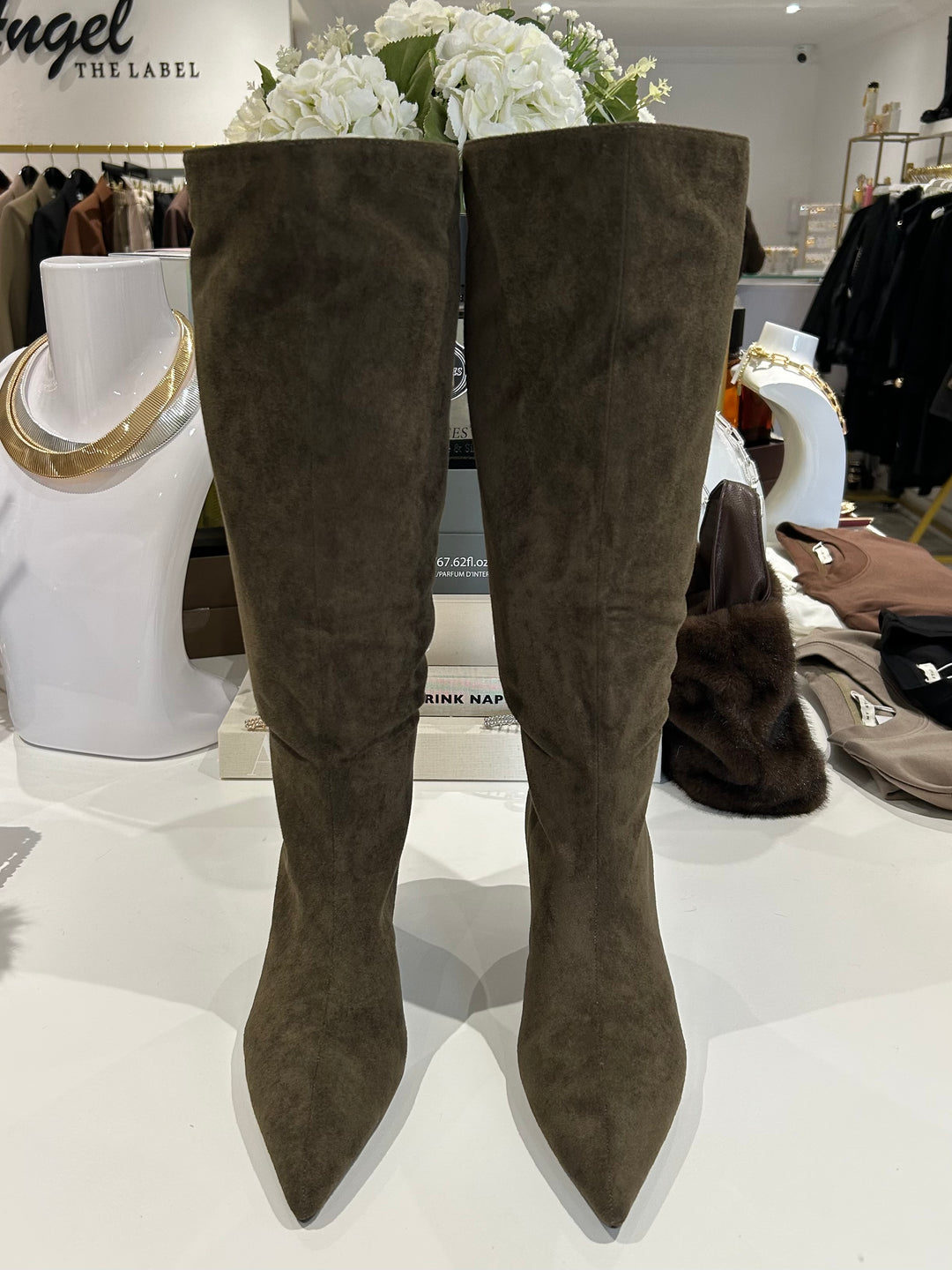 Faux Suede Knee High Stiletto Boots (2 Colours)