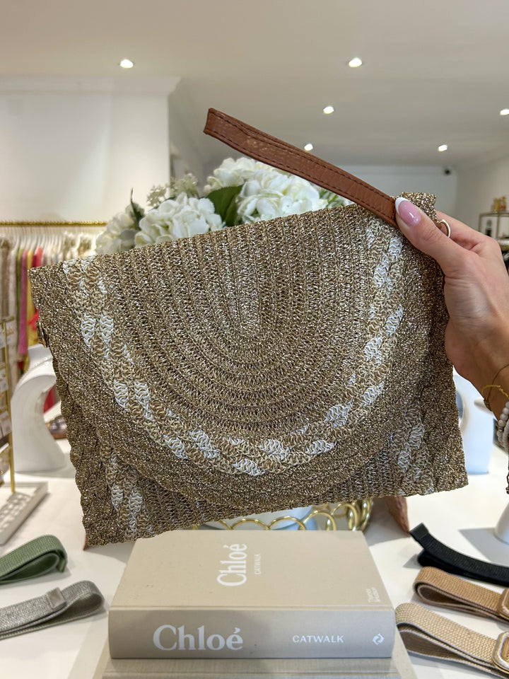 Gold Fleck Woven Plaited Clutch Bag (3 Colours)
