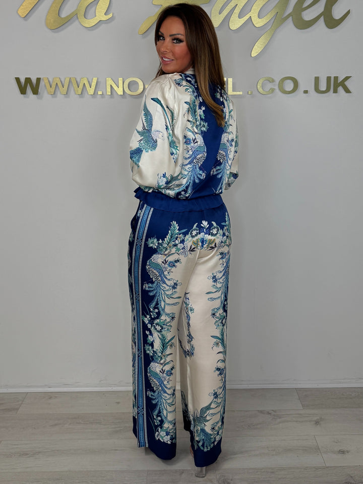 Silk Mix Zip Up Bomber Jacket Printed Trouser Co-ord (3 Colours)