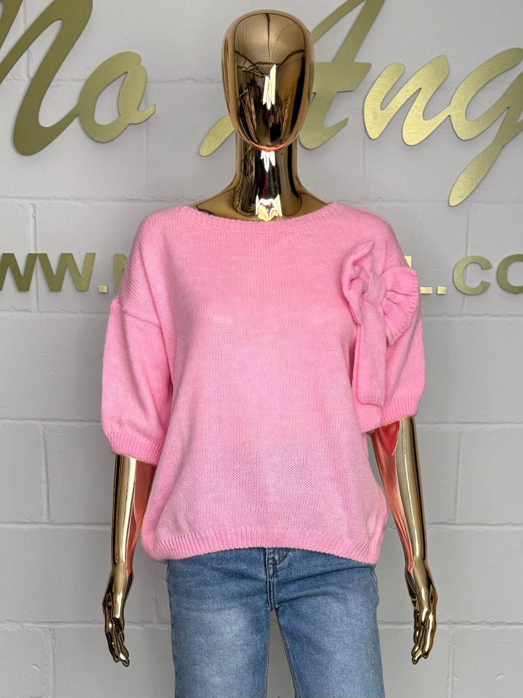 Soft Knit Short Sleeve Bow Detail Jumper (8 Colours)